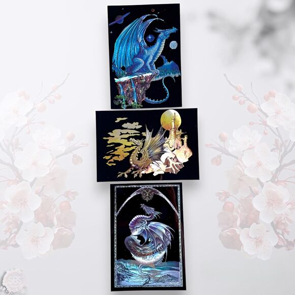 Dragon Mixed Lot - 15 Stickers Postcards Bookmarks Pin Fantasy Art - Picture 2 of 10